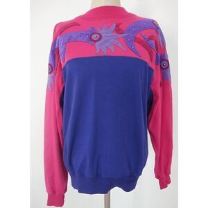 Vintage 90s RED BANDANA STUDIO Patched Pink & Purple Sweatshirt Size Large #12-C